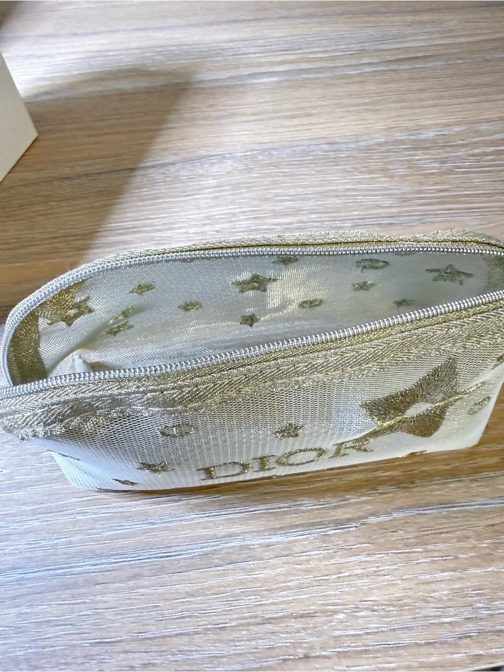 Dior Gold Embroidered Cosmetic Pouch NWT